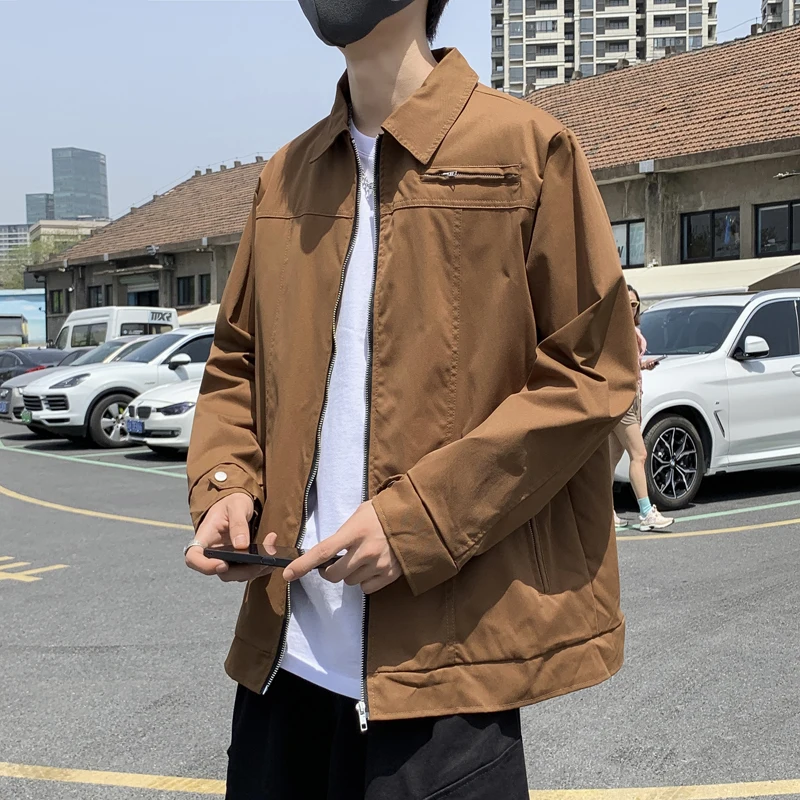 

Мужская куртка в американском ретро-стиле с воротником-стойкой, весенне-осенняя, модная, брендовая, для подростков, свободного кроя, универсальная, в стиле Hong Kong Sle...