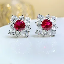 Huitan Gorgeous Red CZ Women's Stud Earrings Wedding Engagement Party Temperament Elegant Lady Earrings Piercing Trendy Jewelry