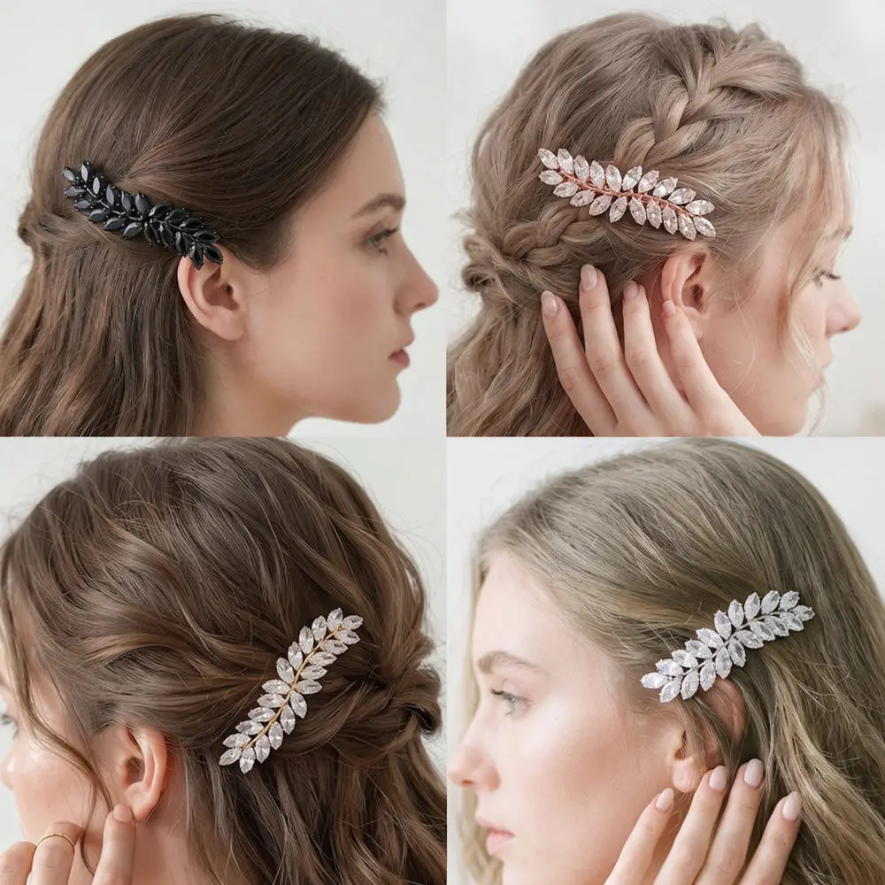 Shiny Zircon Spring Hair Clip For For Miallo Elegant Leaf Style Accessory Sophisticated Metal Barrette For Women Daily