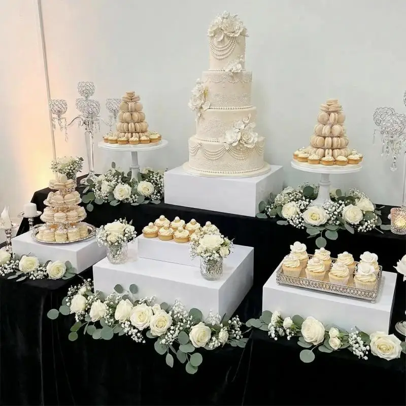 8pcs White Food Riser Cake Cookie Breads Fruit Buffet Stand Wedding Dessert Table Centerpieces Candy Bar Pastry Display Holder