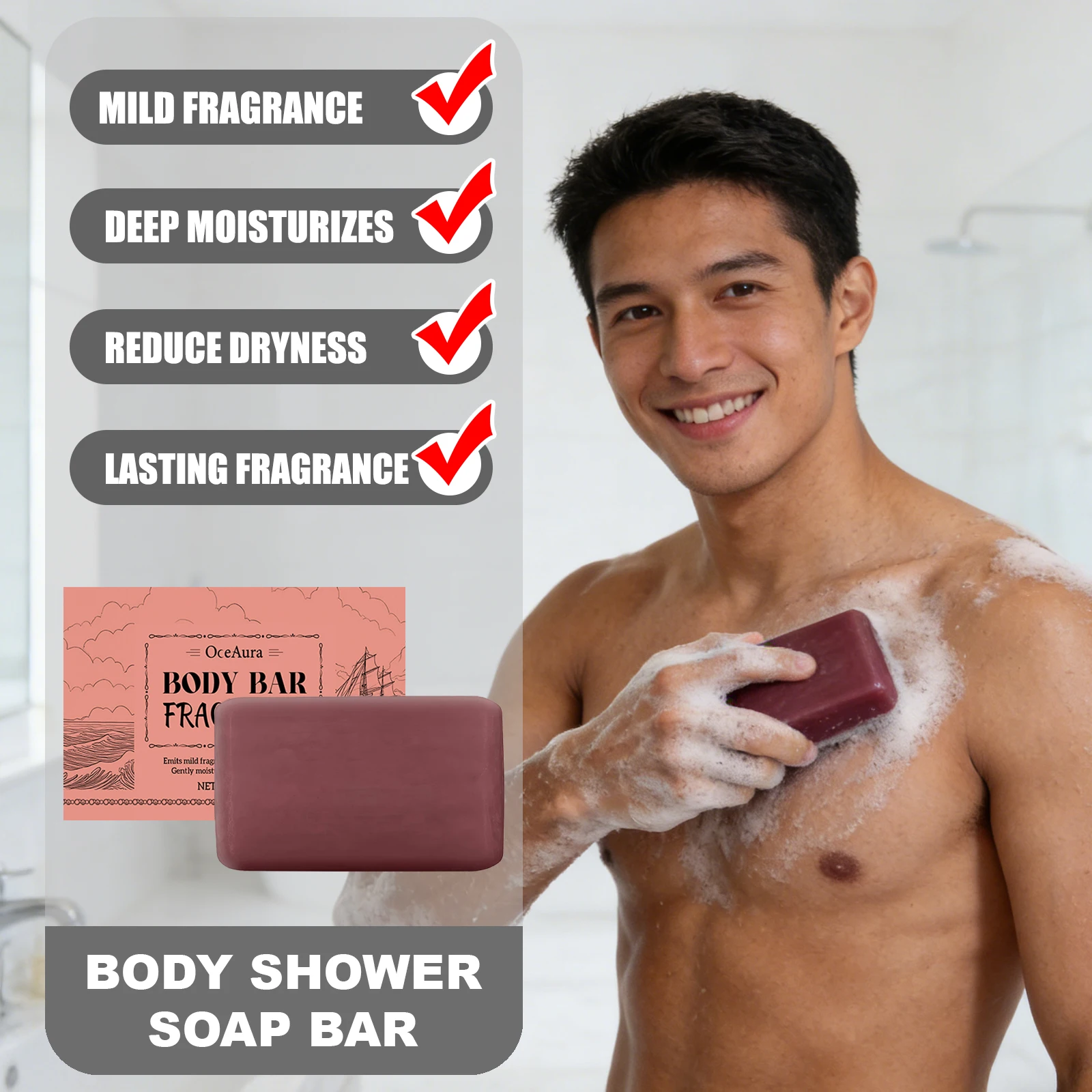 

OCEAURA Мыло для душа для тела, питательное для кожи, нежное очищение, блокирующее влагу, стойкий аромат