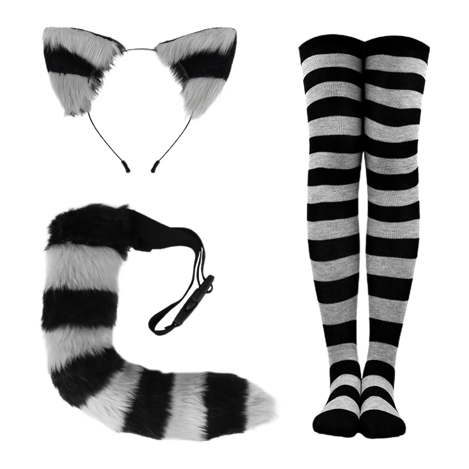 New Therian Fox Cat Ears Headwear Fluffy Animal Ears Headband Ears Hair Hoop Tail Set Halloween Party Cosplay Accessories Props