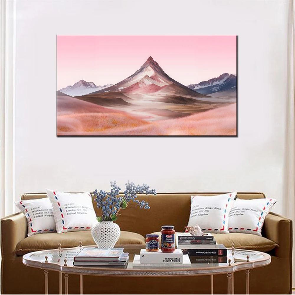 

Canvas Wall Arts Nature Mountain Landscape Pink aesthetic Wallpaper Poster And Picture Print Interior Home Decor For Living Room