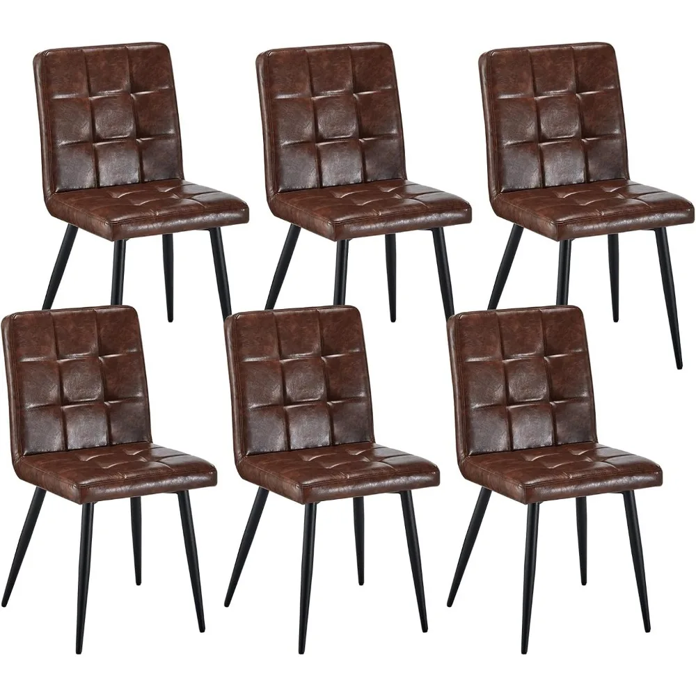 

Modern PU Leather Dining Chairs Set of 6, with Black Iron Legs - Soft Padded Kitchen Chairs, Comfortable Seating for Restaurant