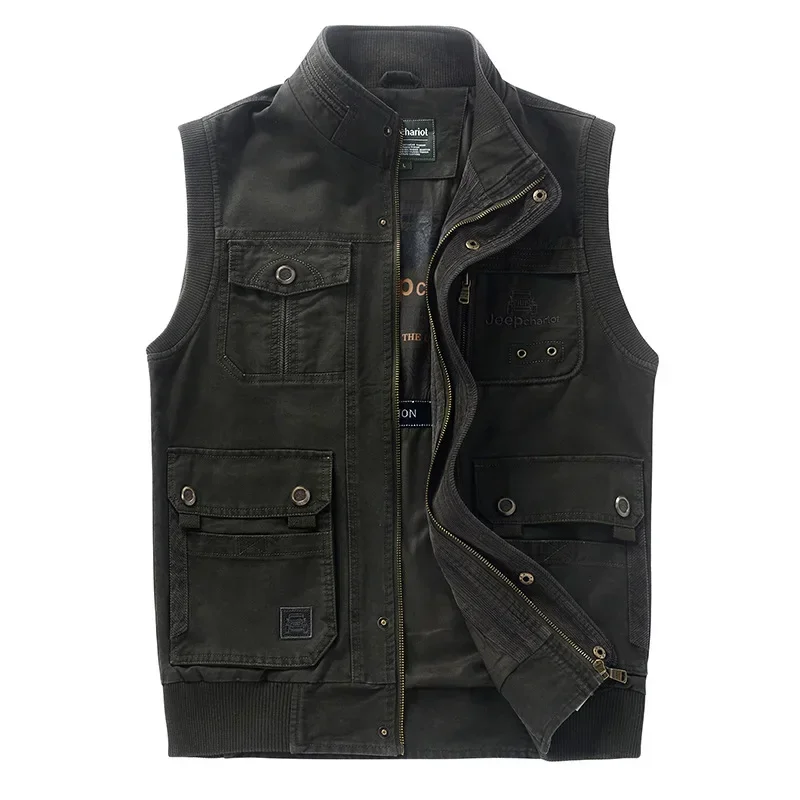 

New Spring and Autumn Men's Outdoor Leisure Multi Pocket Solid Vest Sweetheart Stand Up Collar Tank Top