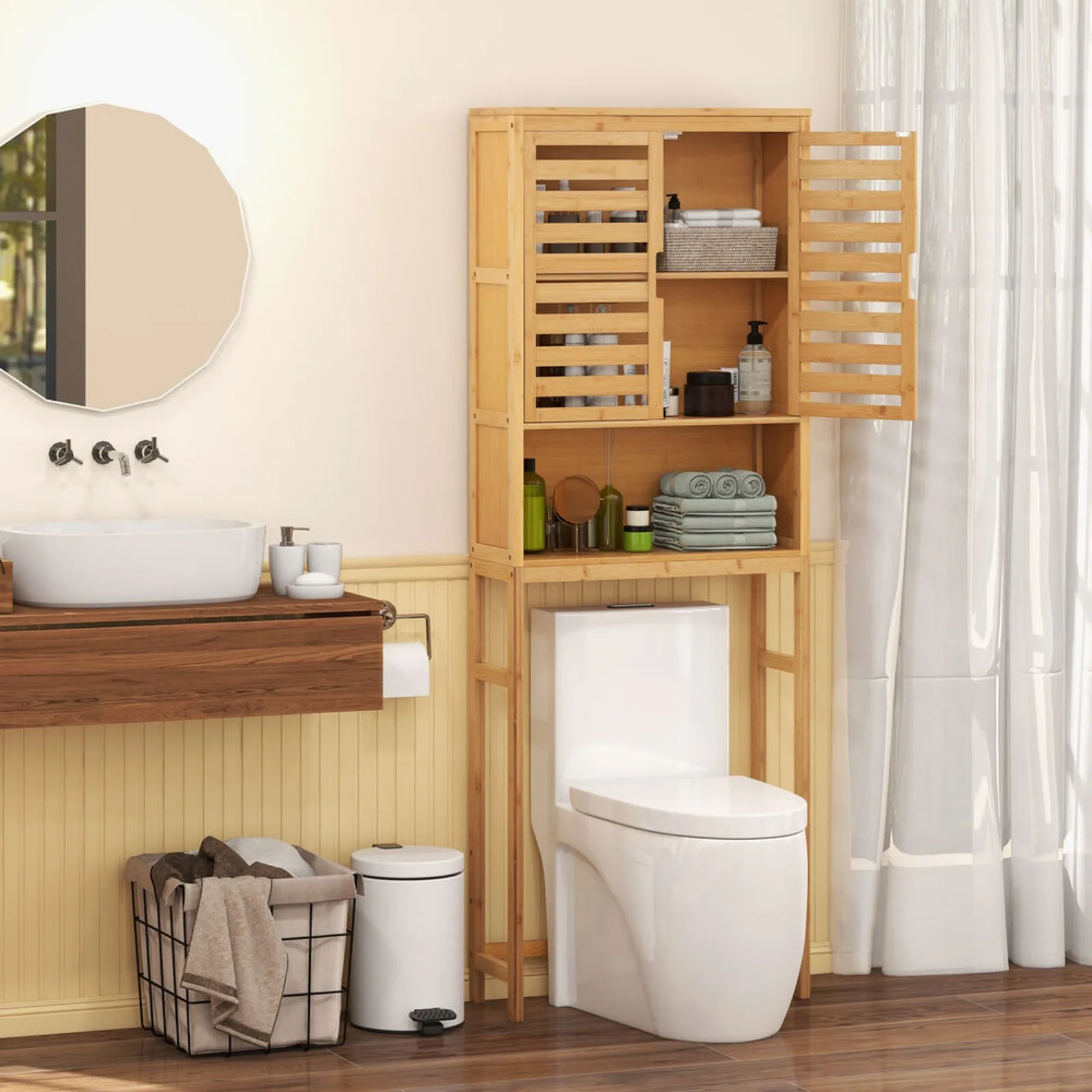 Bamboo Over The Toilet Storage Cabinet Bathroom Spacesaver w/ Adjustable Shelf United States