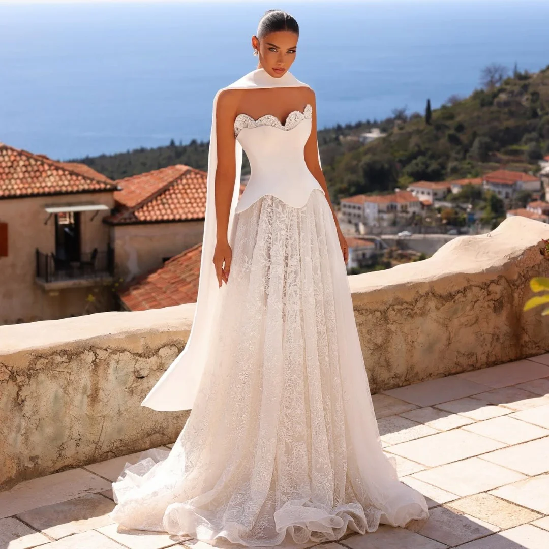 

A Line Corset Wedding Dresses Bride Lace Floor Length Vestido de Novia Elegant Evening Dress Women Party Gowns Customized