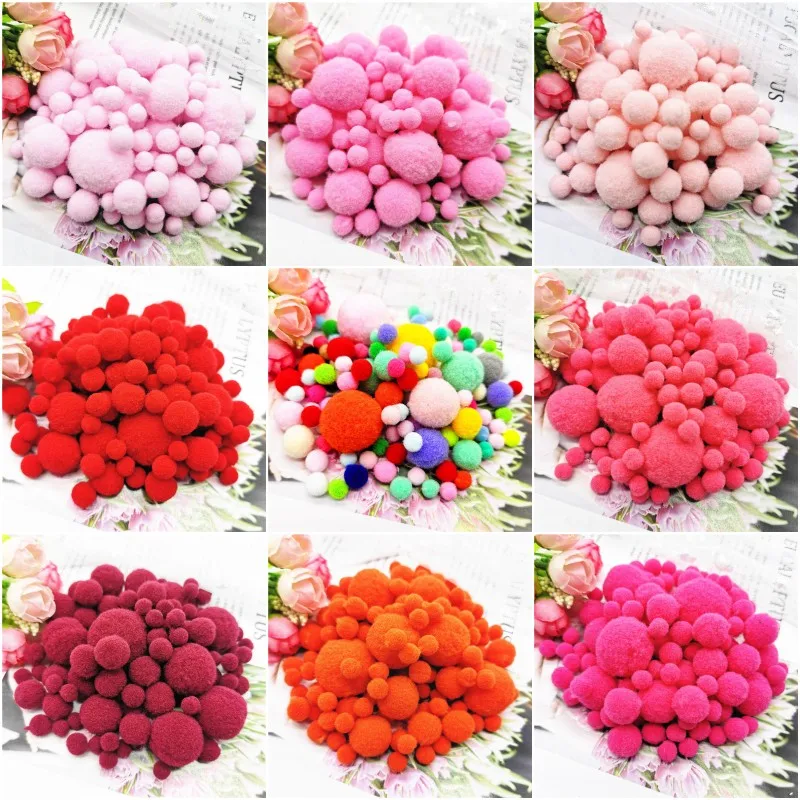 Wholesale 50g Mix Size 8-30mm Pom Poms DIY Handcraft Soft Fur Flush Ball Pompones Festival Celebration Decoration Accessories