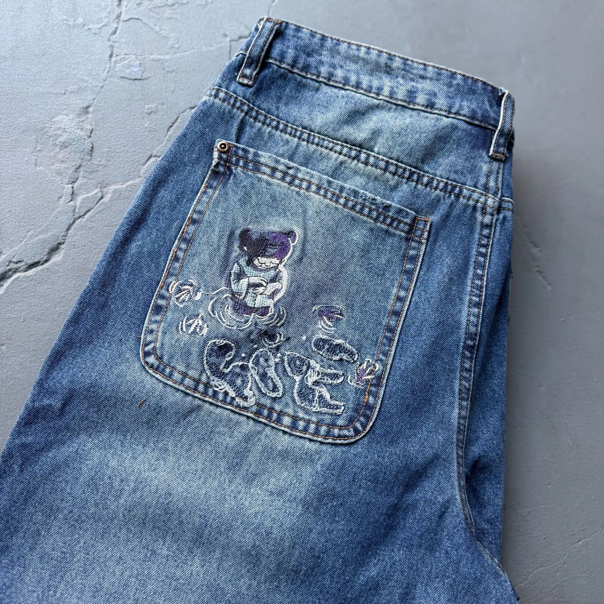 Derschutze 2026 New Fashion Street Heavy-Duty Embroidered Straight-Leg Jeans Men's Trendy Pants