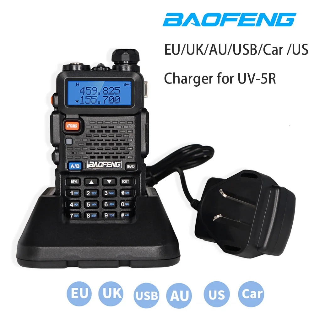 

Baofeng UV-5R EU/US/UK/USB/Car Battery Charger for Baofeng UV5R UV5RE UV5RA UV5R+Plus Li-ion Charger CB Radio Walkie Talkie