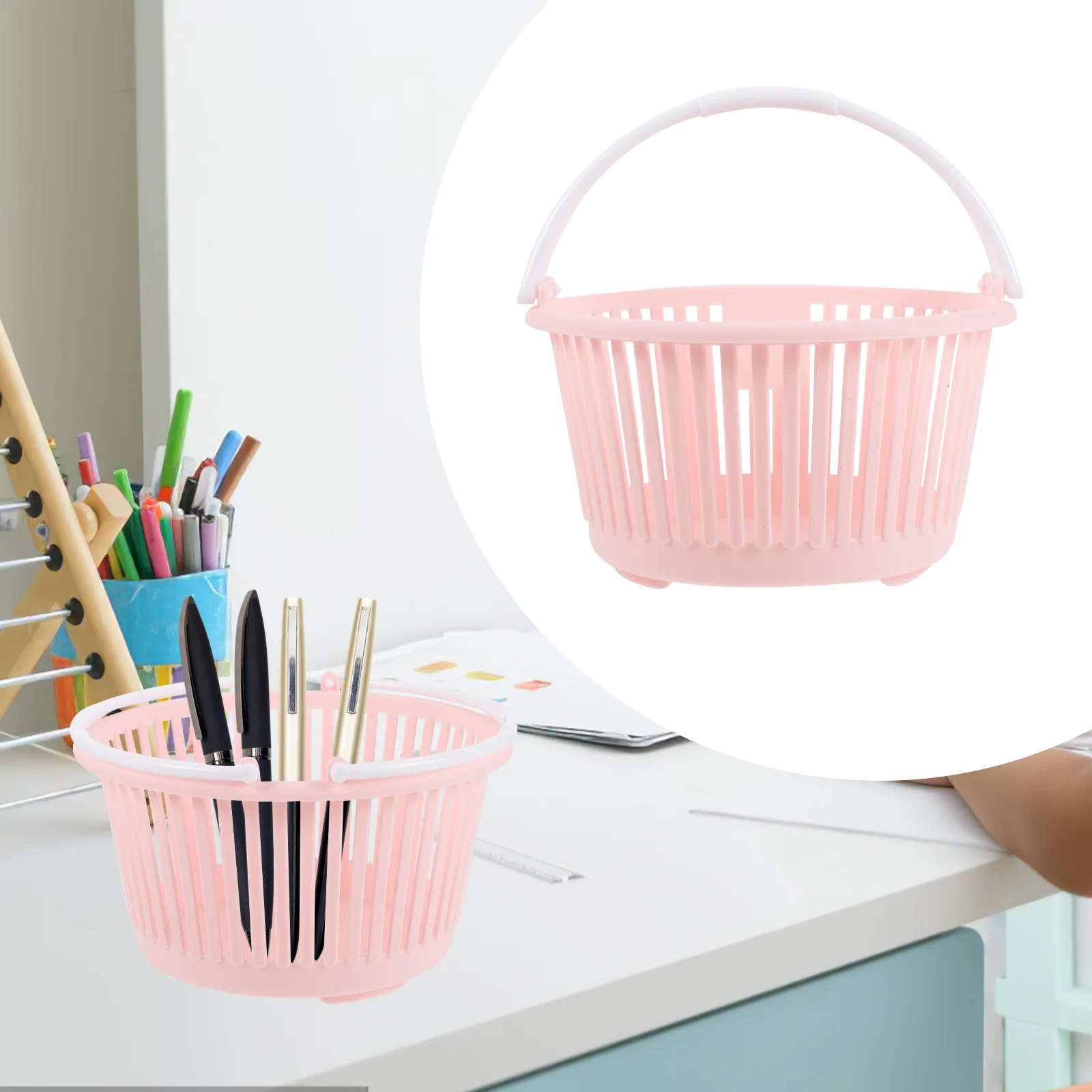 

3 Pcs Desktop Mini Portable Storage Basket Baskets Container Plastic with Handles Home Small Pp Office