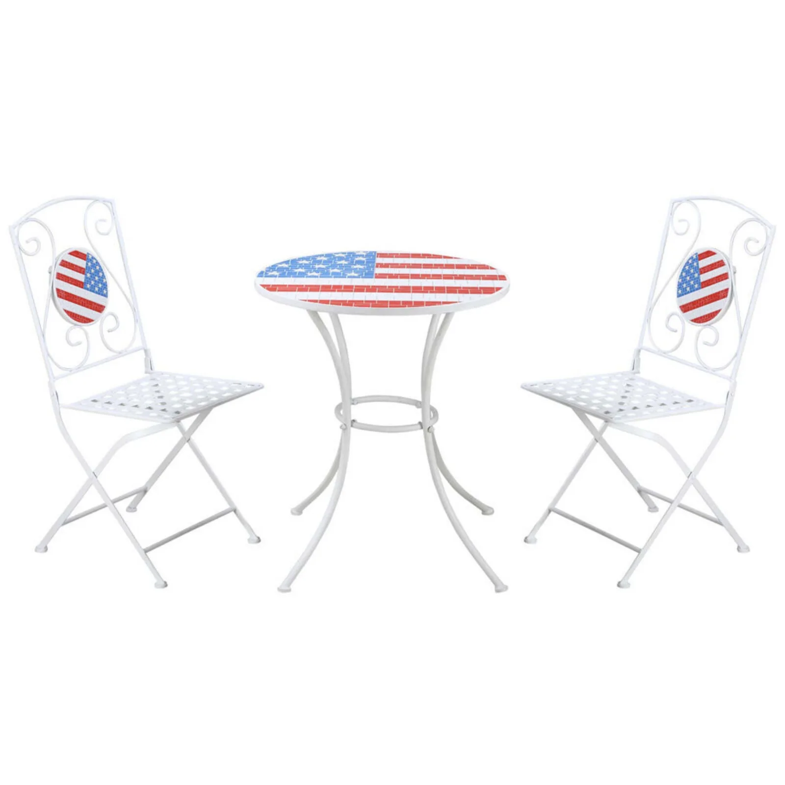 US 3-Piece Mosaic Stone Garden Bistro Set with Coffee Table and Two Folding Chairs -