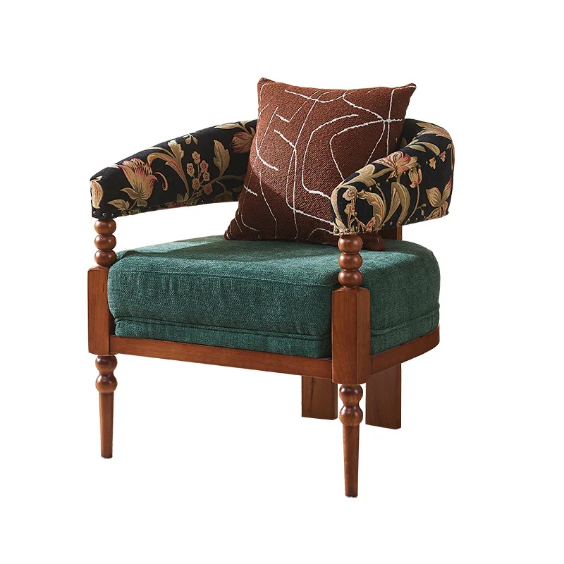 

French retro sofa chair, family living room rattan jacquard fabric leisure chair, bed and breakfast balcony single