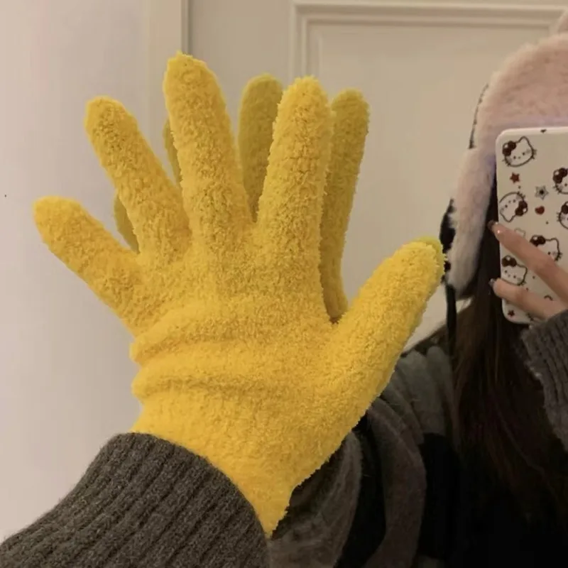 سميكة أفخم قفازات الخريف الشتاء الدافئة المرجان أفخم خمسة أصابع طالب ركوب مكتب قفازات قفازات سوداء قفازات طويلة