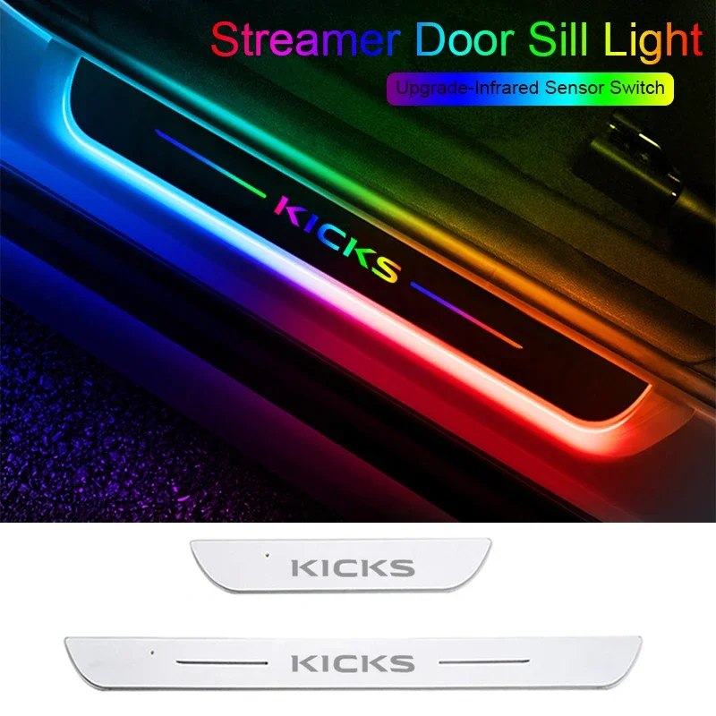 For Nissan Kicks Acrylic Car LED Door Welcome Pedal Streamer Light Front Rear Threshold Decorative Strip Lamp Accessories