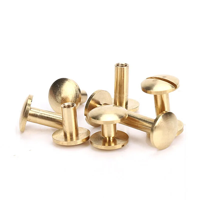 10pcs Solid Brass Binding Chicago Screws Nail Stud Rivets For Photo Album Leather Craft Studs Belt Wallet Fasteners 10mm cap