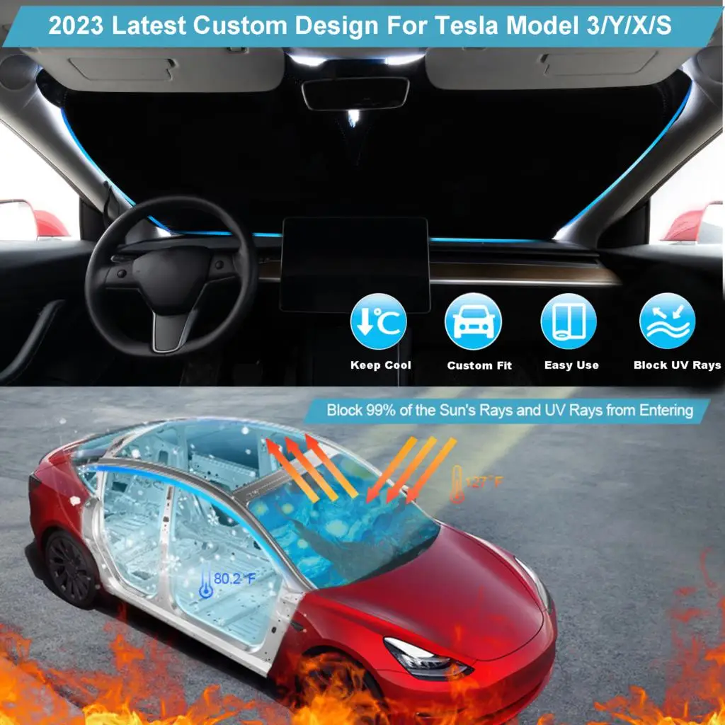 For Tesla Model Y 3 X S  Starry Sky Car Windshield Sunscreen Window Cover Visor Sun Shade Blocks UV Ray Protection Parasol Coche