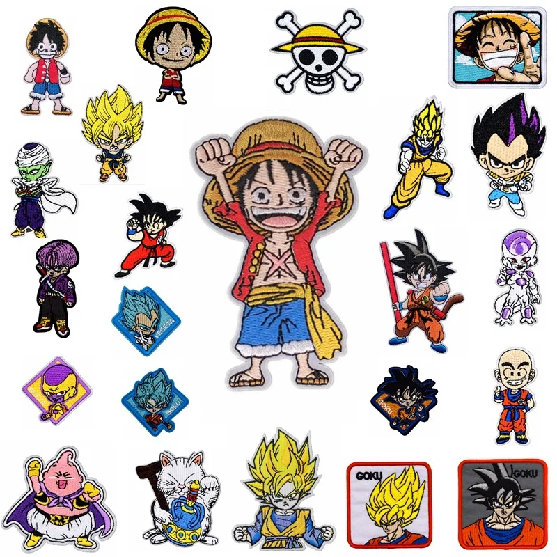 Personajes de anime japoneses clásicos, parches de Dragon Ball de una pieza para ropa, insignias de dibujos animados, apliques bordados, ropa para niños