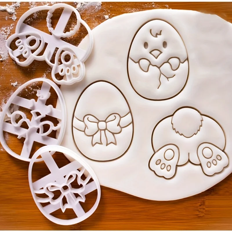 

3pcs Easter Biscuit Cutters Set, Plastic Pastry Stampers, Bunny & Chick Shapes, Baking Tools for Spring Holiday Treats