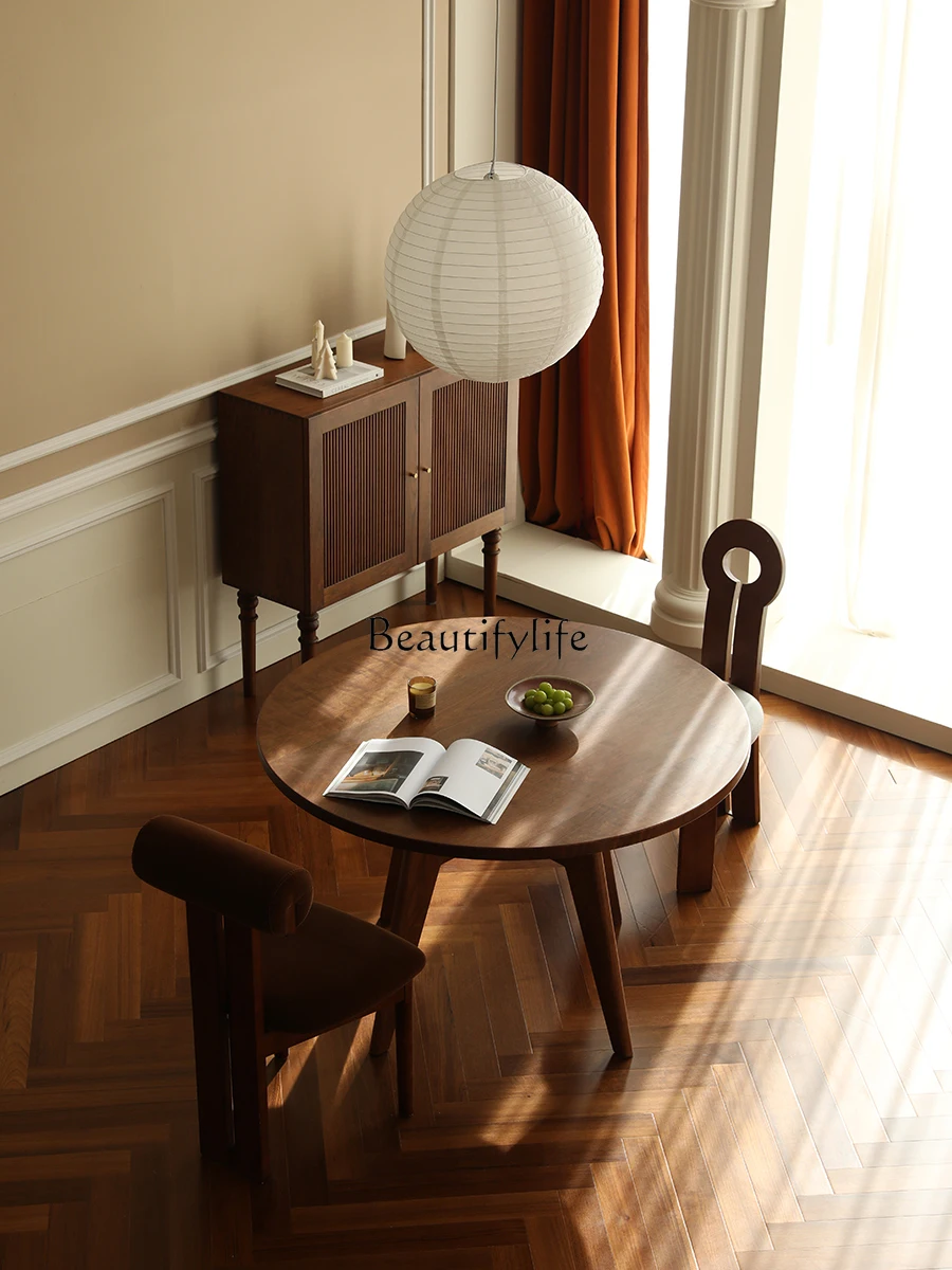 Retro French Log Dining Table Modern Minimalist Solid Wood Multi-Person round Table Cherrywood Caramel