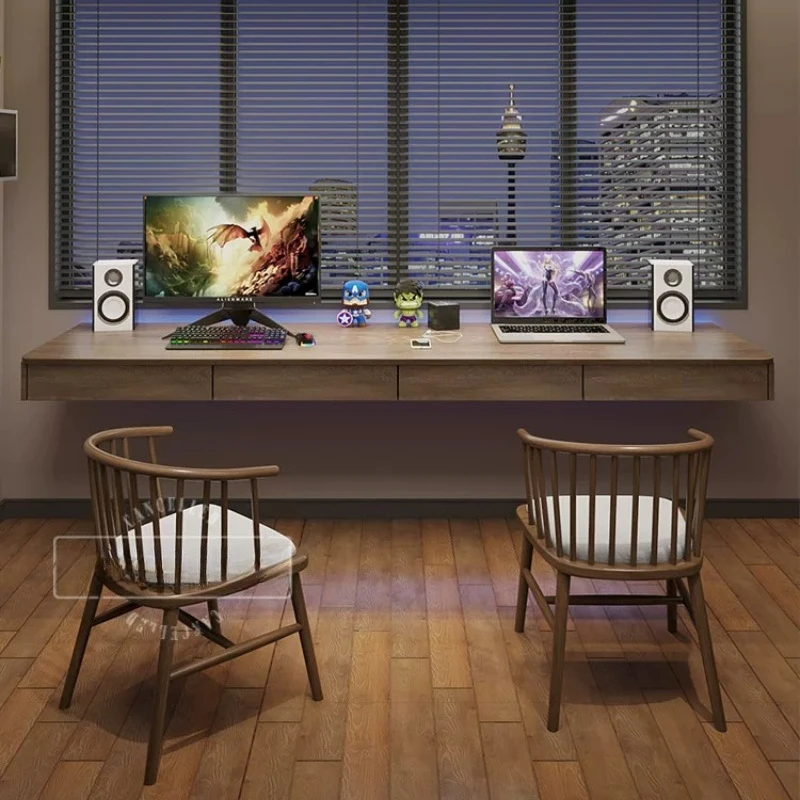 Nordic Solid Wood Floating Desk Modern Simple Wall-mounted Computer Table Study Bedroom Living Room Furniture Tavolo FYFD view 3