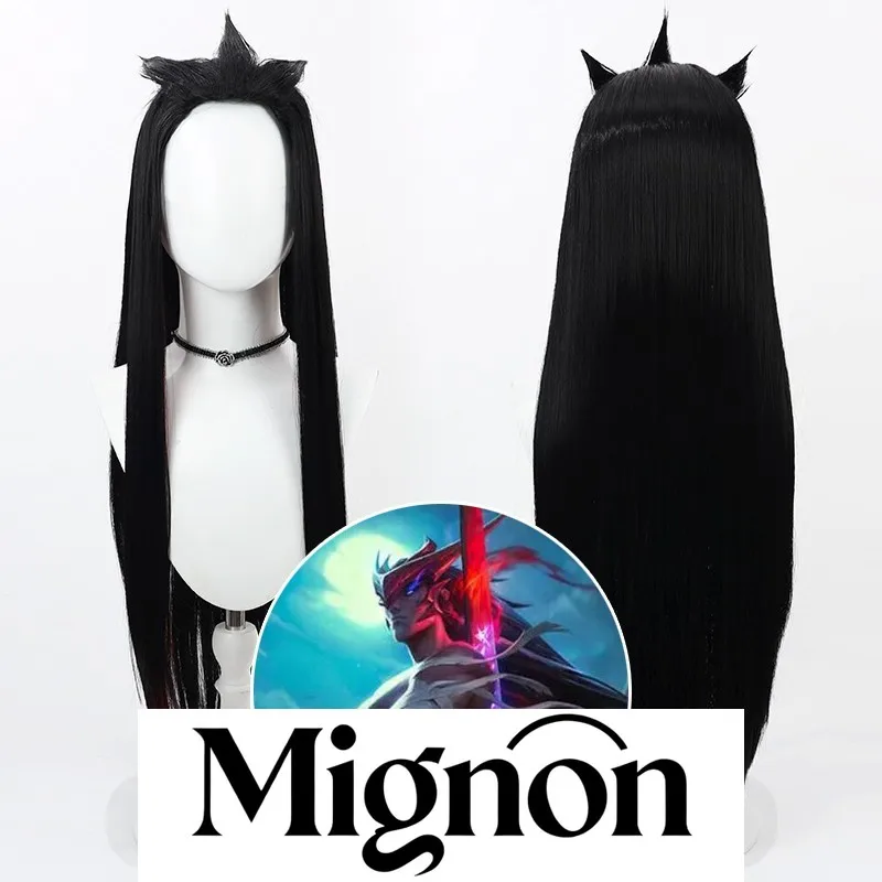 

Парик для косплея Yone Default Skin, черные длинные волосы, зачесанные назад