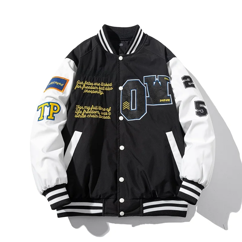 

Джет оверсайз с вышивкой для пары, хлопковое бейсбольное пальто свободного кроя, пальто пилота Street Faion, осенне-зимняя верхняя одежда...