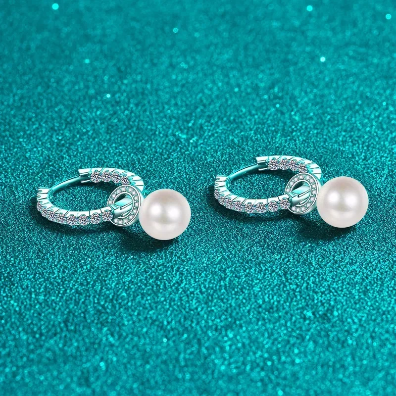 

Pt950 Platinum Inlaid 1.1carat Moissanite Diamond Earrings, 5A 8mm Freshwater Pearl Ear Buckle for Women Engagement Fine Jewelry