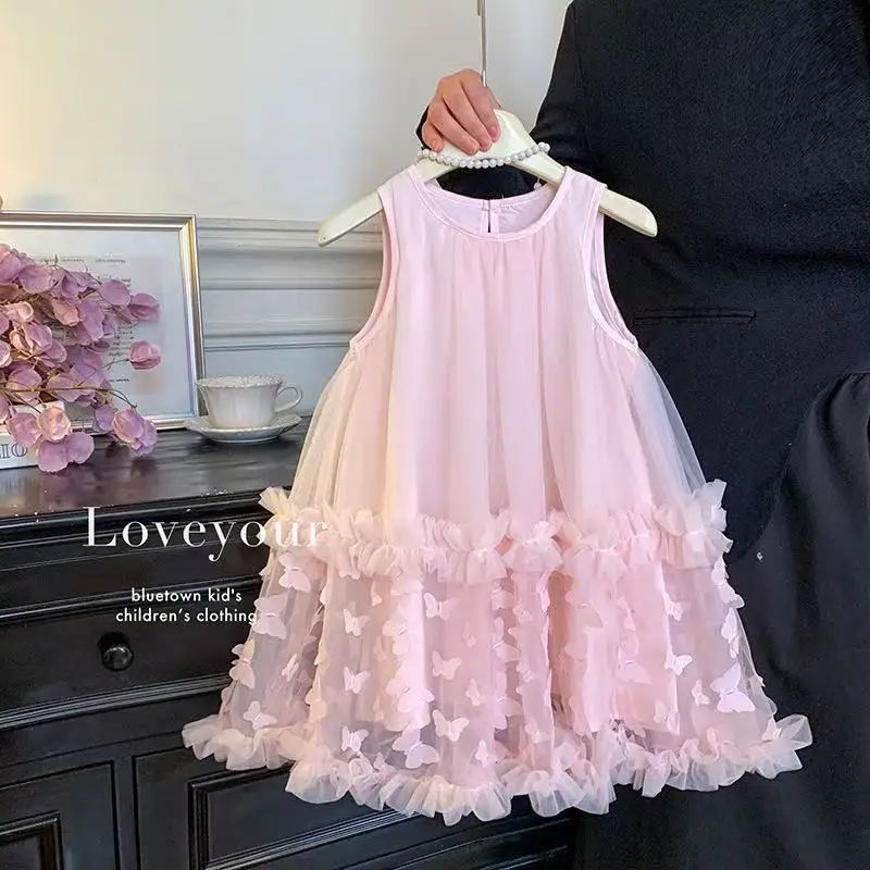

2026 New Summer Girls Sweet Cute Tulle Dress Sleeveless Cake Princess Dress Baby Party Gown for 90-130cm