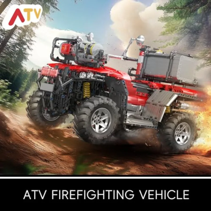 Fire Truck ATV Building Set, 2100+ Pcs Control All-Terrain Vehicle Building Blocks Kits That Run with Equipment Model, Collectib
