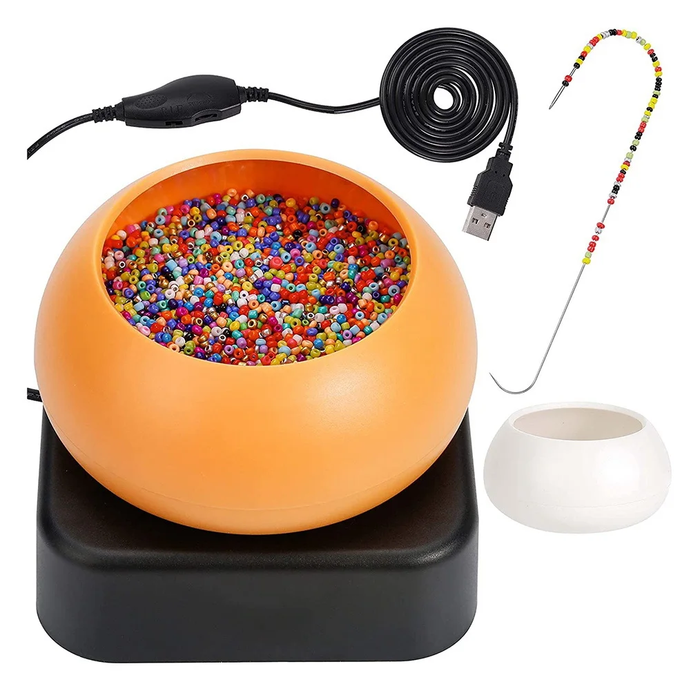 

Two Bowl Electric Beading Spinner Set with Big Eye Beading Needles, Adjustable Speed Bead Loader for Jewelry