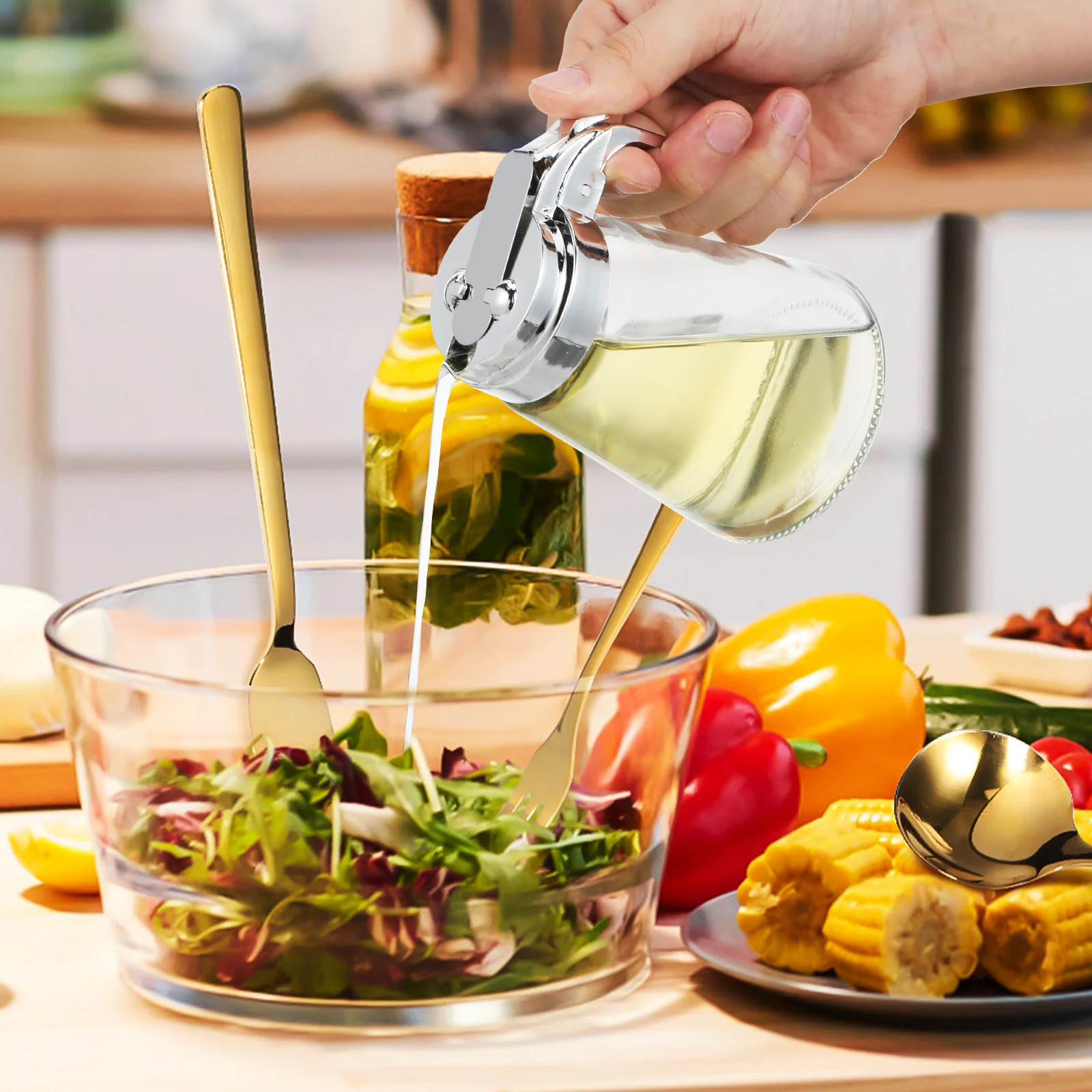 

2Pcs Glass Condiment Dispenser Premium Clear Jar for Sugar Syrup Honey Creamer Kitchen Essentials No Drip Function Stylish Look