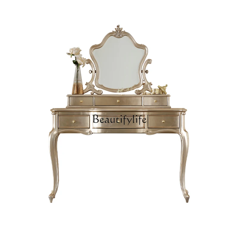 

French light luxury solid wood with pumping dresser large flat cloakroom dressing table