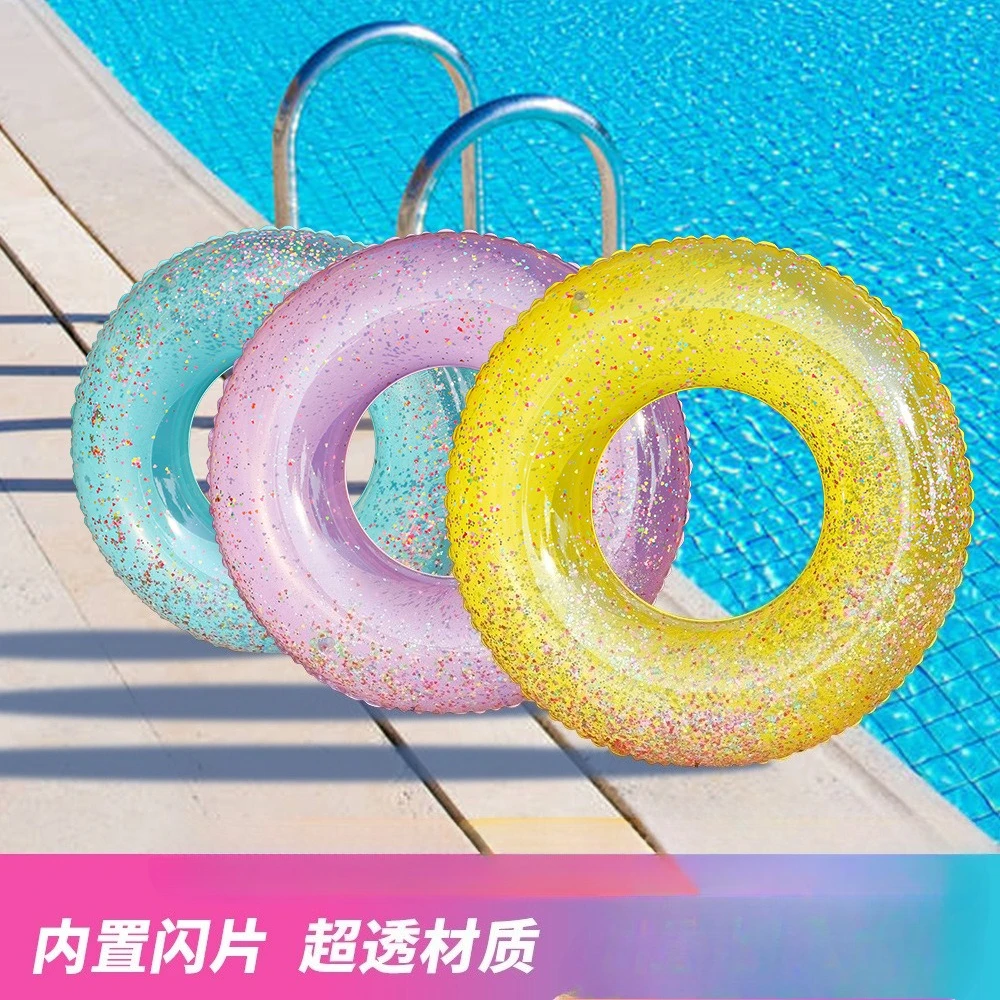 

New Transparent Glitter Swim Ring PVC Thickened Adult Swimming Pool Float for Summer Outdoor Water Sports