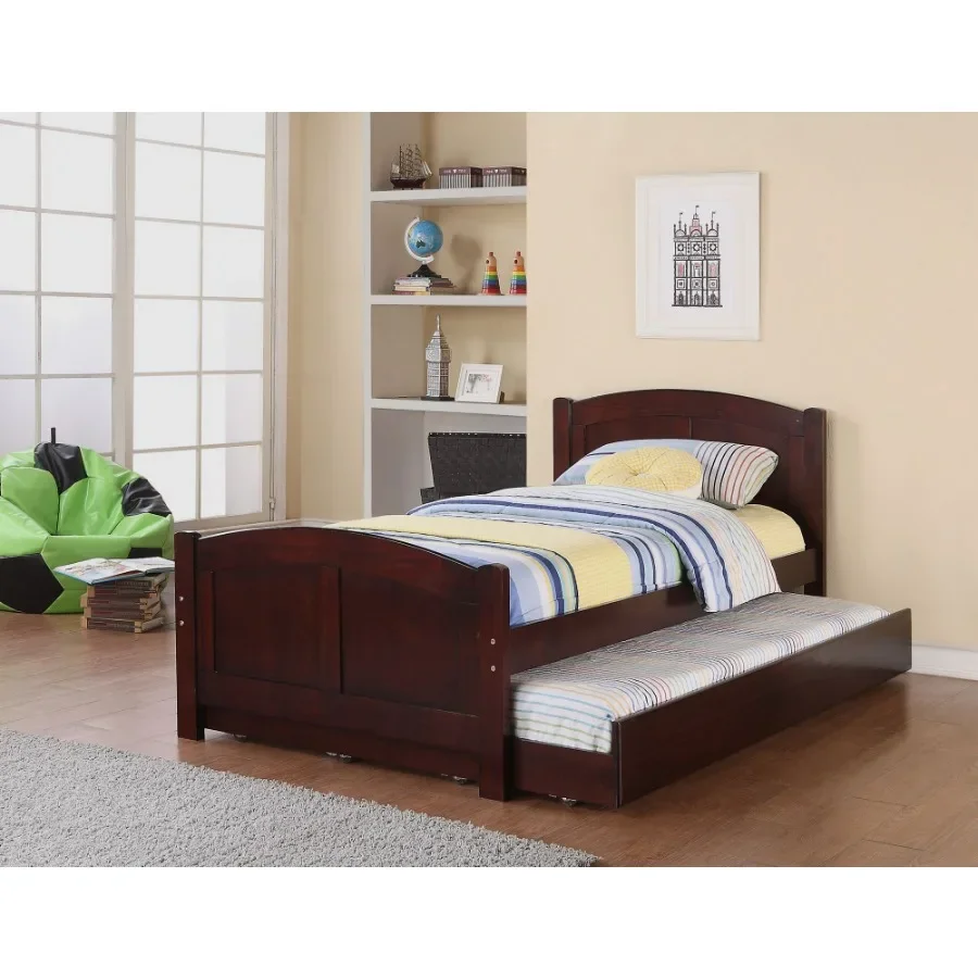 

Twin Size Bed w/ Trundle Slats Dark Cherry Pine Plywood Youth Bedroom Furniture