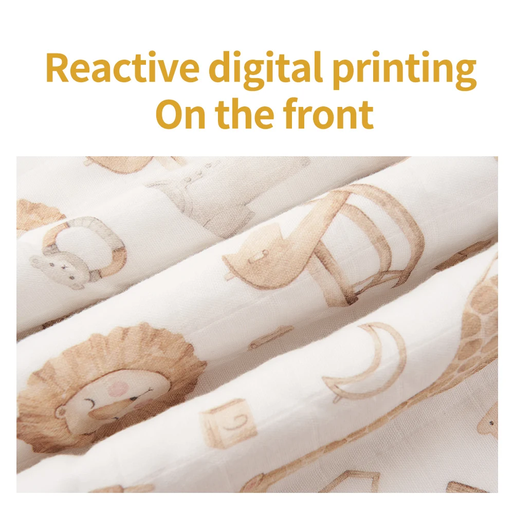 HappyFlute 110x120CM Bamboo Cotton Muslin Swaddle Soft Digital Print 4-Layered Comfortable Blanket for Baby Four Season Use