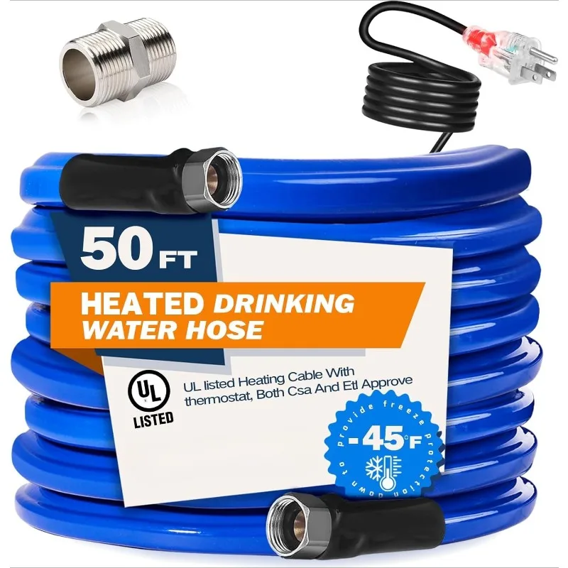 Manguera de agua calentada de 50 pies -45 ℉ Manguera de jardín anticongelante, accesorio para vehículos recreativos
