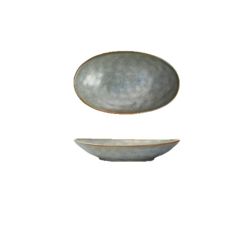 

CX coarse pottery restaurant household fish plate ceramic long plate simple large oval plate