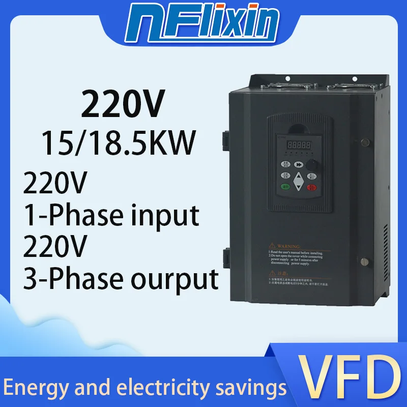 11/15/18.5/22/30/37/45KW 220V 1P 220V Inverter Input VFD to 3P 220V Output Frequency Converter Adjustable Speed Inverter