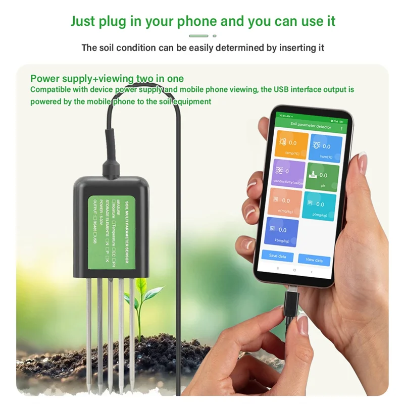 

AAAN-Soil Moisture Tester PH Meter Soil Analyzer USB Smart Garden Soil Nutrient Sensor For Android Home For Greenhouse Farmer