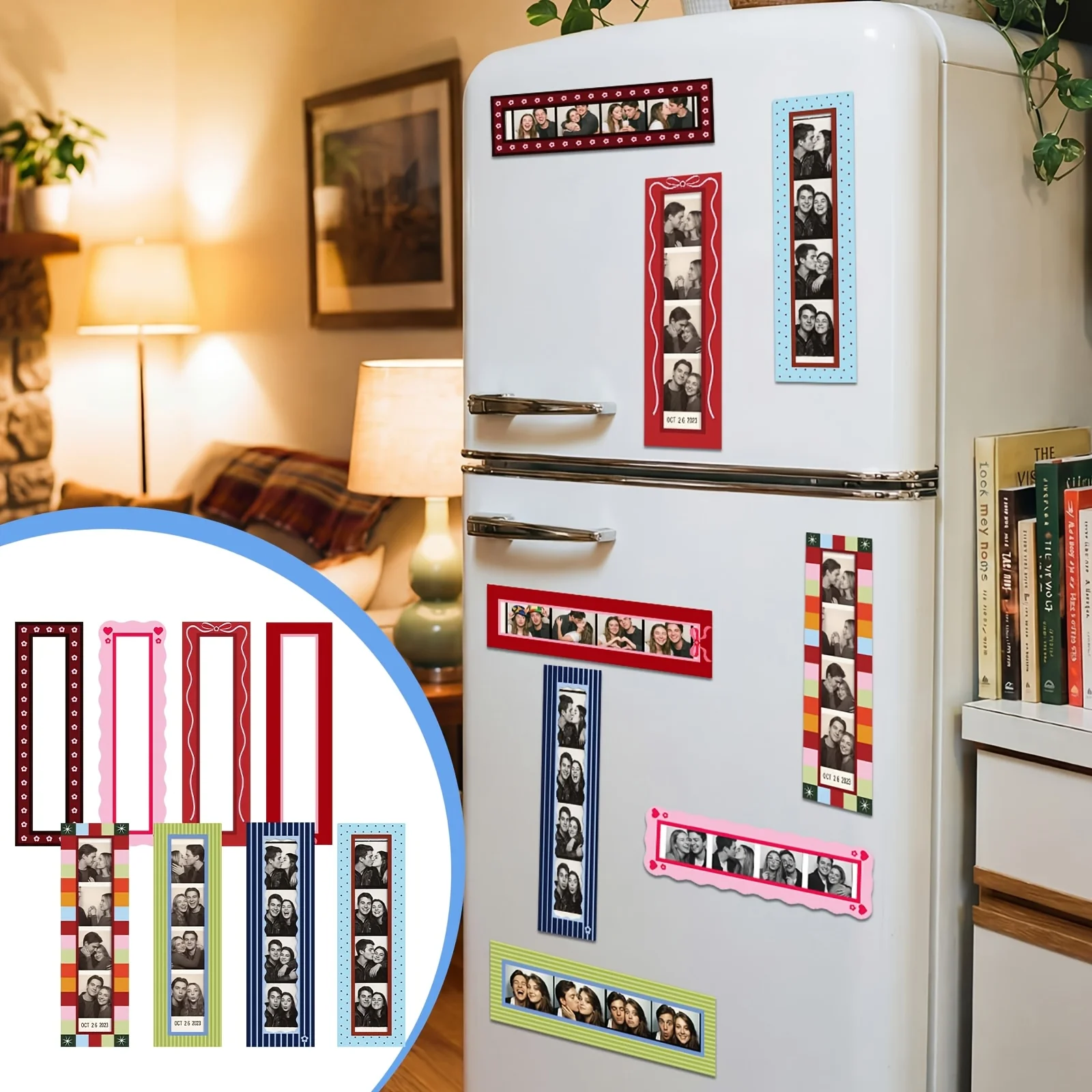 8-Piece Magnetic Photo Frame Set, Fridge Magnet Photo Frames, 1.5 X 8-inch Photo Strips, Vertical Frames