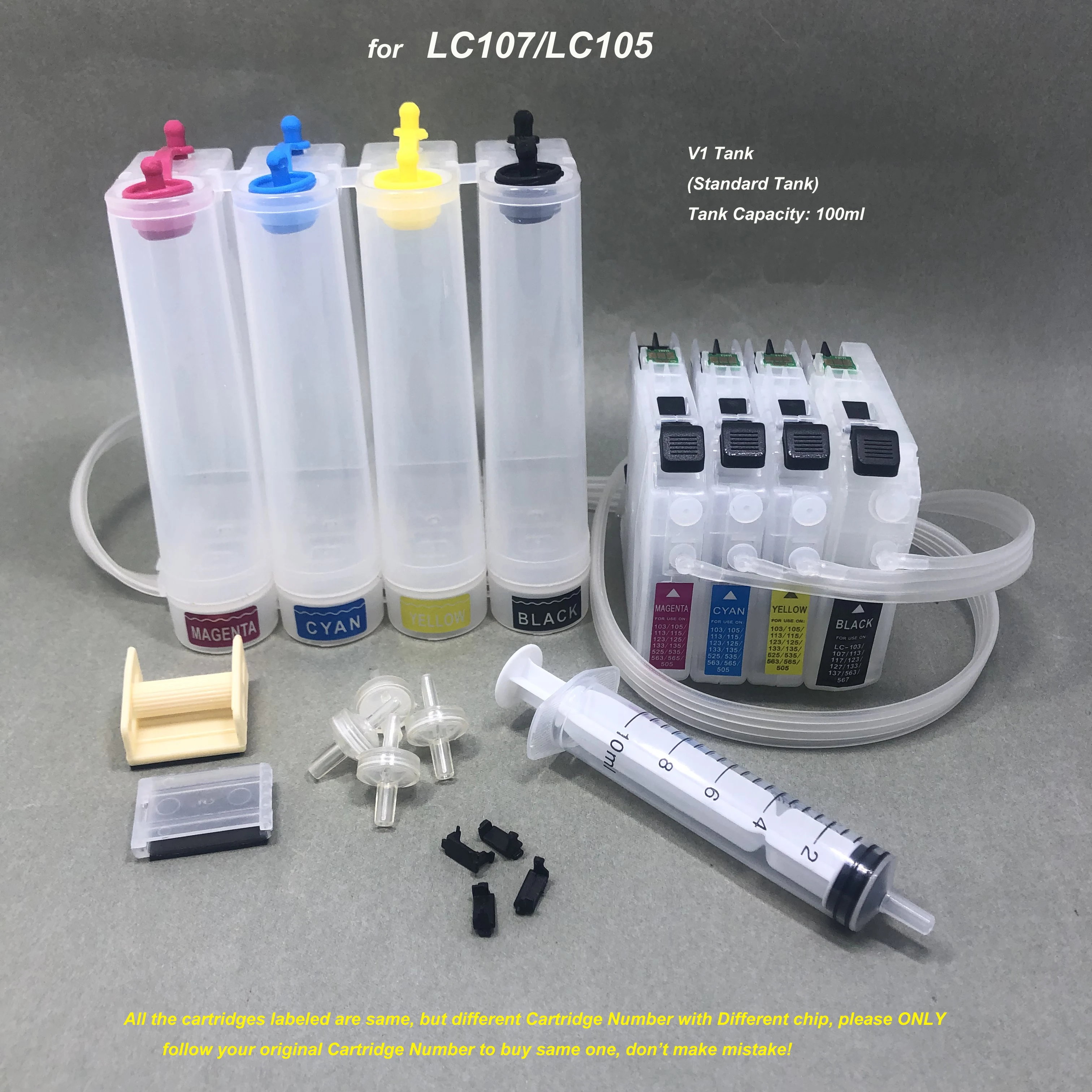 1Set CISS Ink System LC107 LC105 for Brother MFC-J4710DW MFC-J4610DW MFC-J4510DW MFC-J4410DW MFC-J4310DW MFC-J6520DW MFC-J6720DW