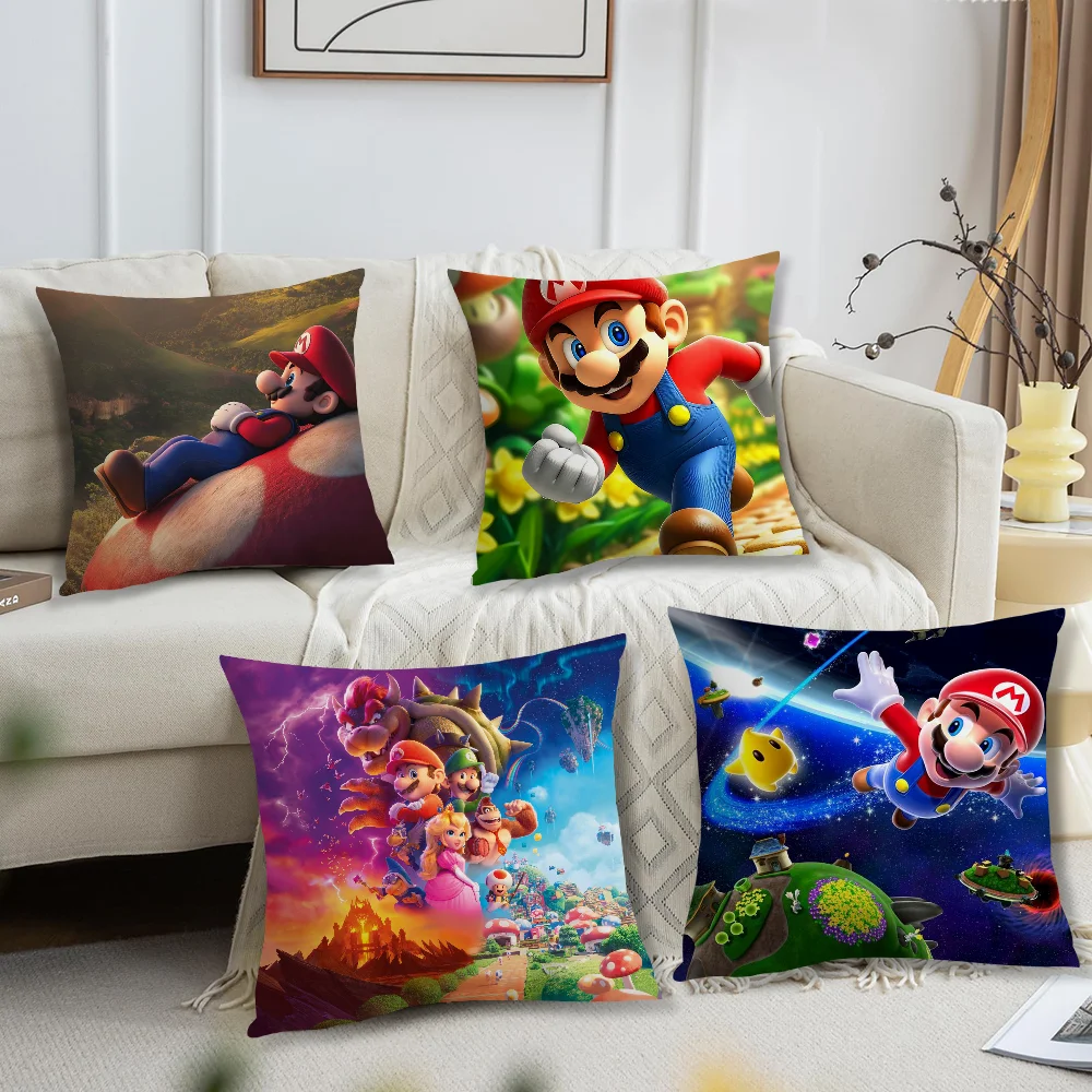 Game M-M-Marios Cartoon Pillow Case Square Cushion Room Bedroom Headboard Sofa Living Backrest Car Accessories Nap Time