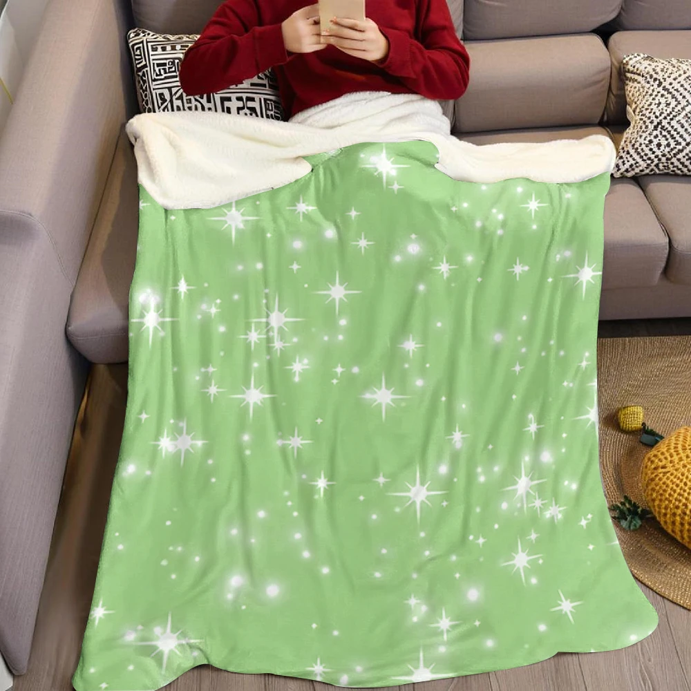 Mint Pink Dots Stars Flannel Blanket Cartoon Printed Throw Blanket for Kids Adults Soft Plush Bed Sofa Cover Gift