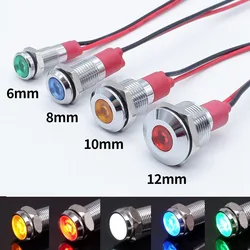 6/8/10/12mm Metal LED Warning Indicator Light Signal Lamp Pilot With Wire 5V 12V 110V 220V Red Blue White Yellow Green Orange