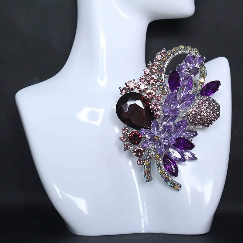 Luxury Blue Crystal Floral Brooch Multitone Rhinestone Flower Lapel Pin Women Wedding Party Suit Jewelry Gift