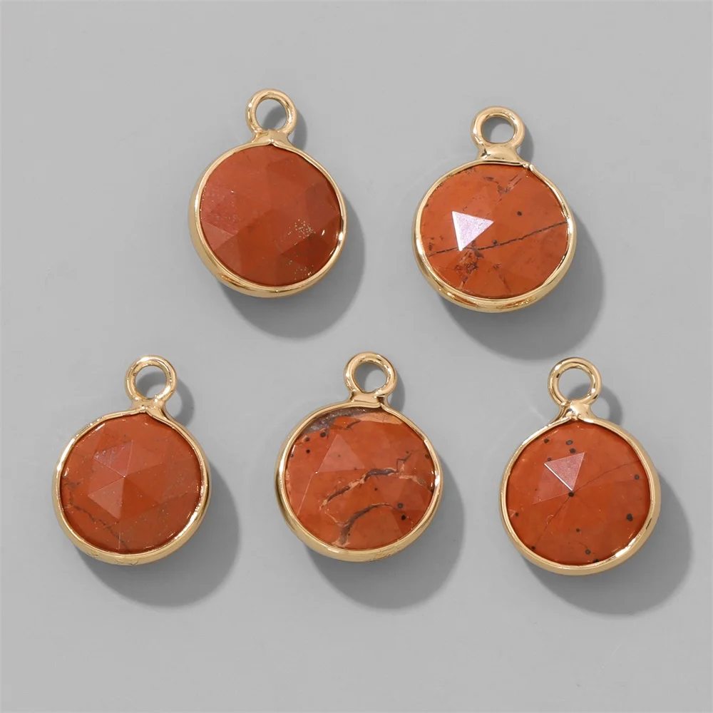 

11MM Natural Stone Pendant Round Faceted Labradorite Rose Quartz Amethyst Charms Fit Jewelry Making DIY Accessories 5PCS