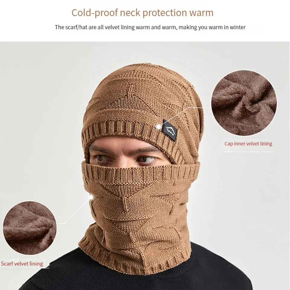 NOFOXO الشتاء قطعتين مجموعة الرجال النساء قبعة وشاح يندبروف سدادات حماية الأذن الصوف بطانة محبوك قبعة صوف البلوز قبعة في الهواء الطلق