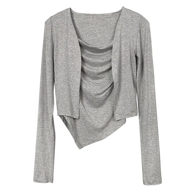 

Sexy Slimming Strap Vest Top Women's Long Sve Asymmetrical Cardigan Two-Piece Set Faionable Cotton Blend Spring Wear