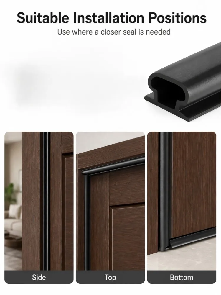 6M Selbstklebender Türdichtungsstreifen aus Gummi, Schalldämmend, Isolierend, für Fensterrahmen, Wetterdichtung, Hohlraumdesign zur Spaltfüllung – Detail 3